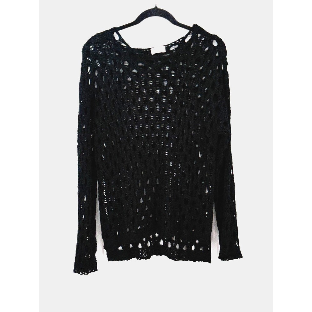 Whimsigoth Witchy Fairy Grunge Crochet Open Knit Oversized Black Sweater Size S